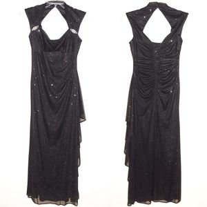 R&M Richards Black Silver Long Formal Maxi Dress